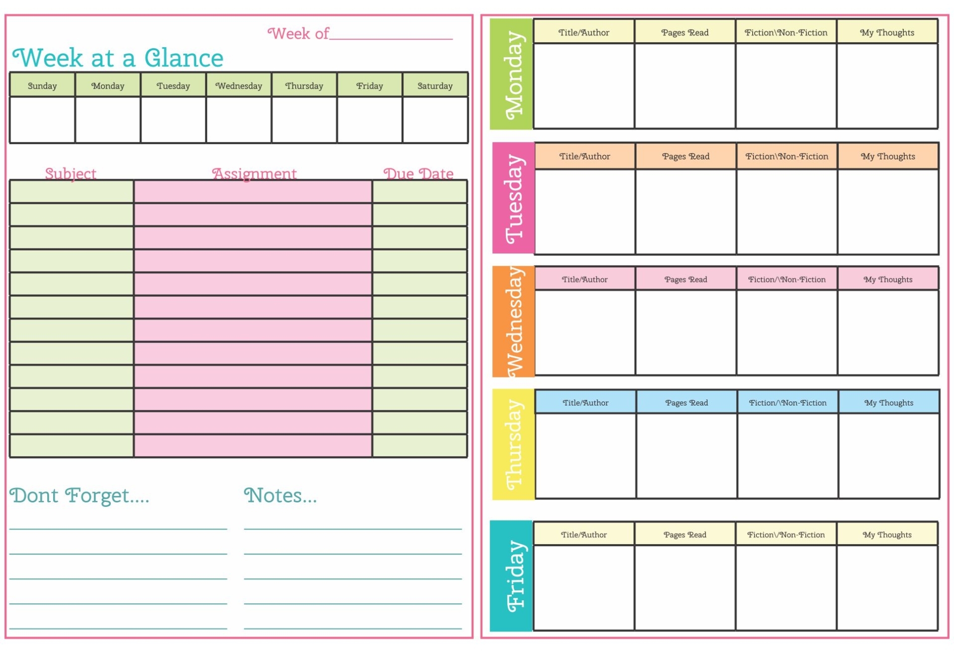 10 Best Student Homework Planners Cute Planners Printable – Printablee With Homework Agenda Template