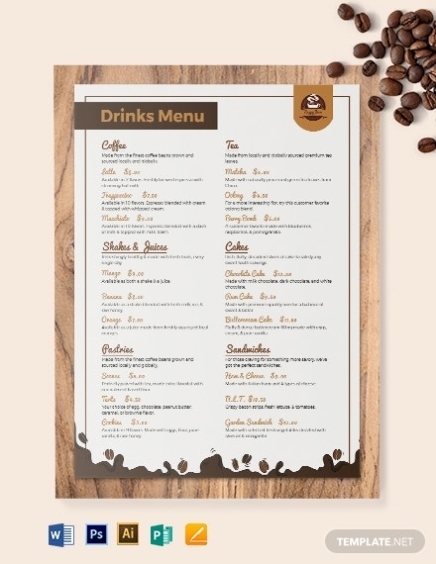 10+ Coffee Menu Templates – Illustrator, Ms Word, Pages, Photoshop Pertaining To Free Cafe Menu Templates For Word