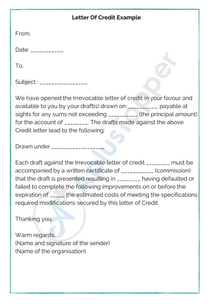 10+ Sample Letter Of Credit | Format, Template And Examples Of Letter For Letter Of Credit Draft Template