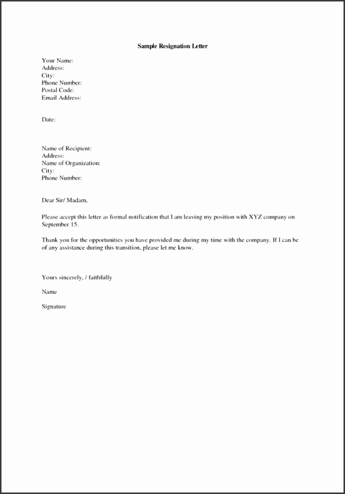 10 Simple Letter Of Resignation Template – Sampletemplatess Pertaining To Free Sample Letter Of Resignation Template