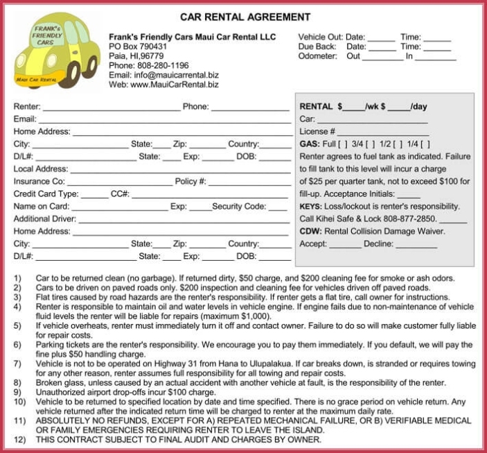 12 Free Car Rental Lease Agreement Forms & Templates Regarding Car Hire Agreement Template