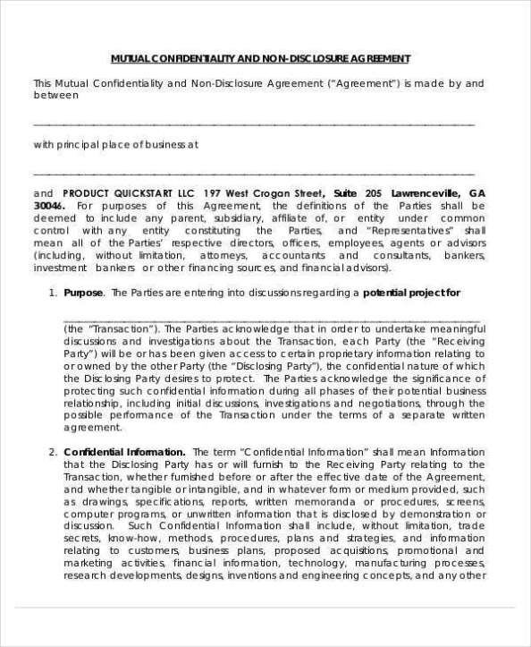 12+ Printable Mutual Non Disclosure Agreement Templates - Pdf, Doc Throughout Free Mutual Non Disclosure Agreement Template