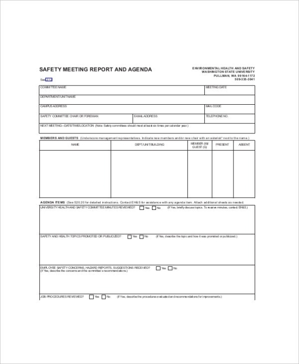 12+ Safety Meeting Agenda Templates – Free Sample, Example Format In Safety Committee Meeting Template