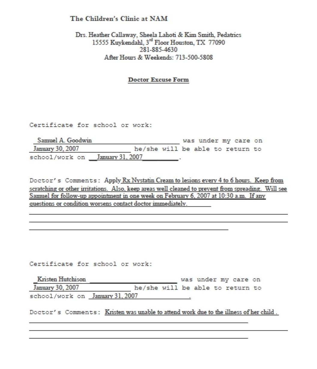 13 Doctors Note Templates – Fake & Excuse Samples For Dr Notes Templates Free