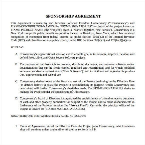 13+ Sponsorship Agreement Samples | Sample Templates Within Heads Of Terms Agreement Template