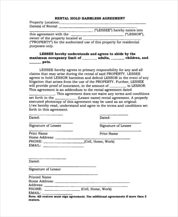 14+ Hold Harmless Agreement Templates Free Wording, Pdf Samples With Regard To Banquet Hall Rental Agreement Template