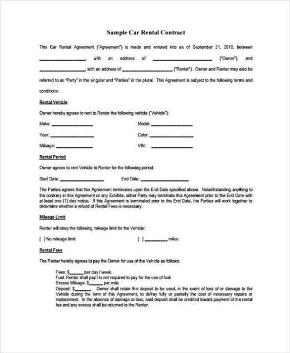 14+ Rental Contract Templates – Free Sample, Example Format Download Regarding Car Hire Agreement Template