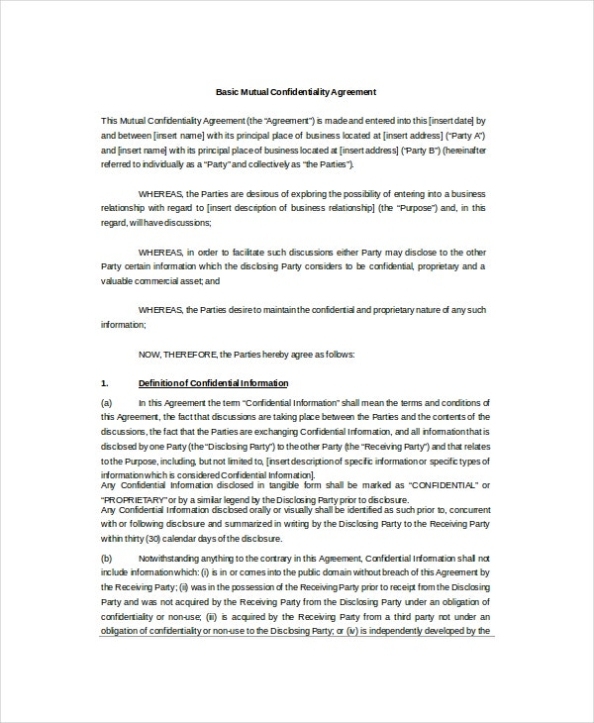 17+ Basic Confidentiality Agreement Templates – Free Sample, Example Regarding Mutual Confidentiality Agreement Template