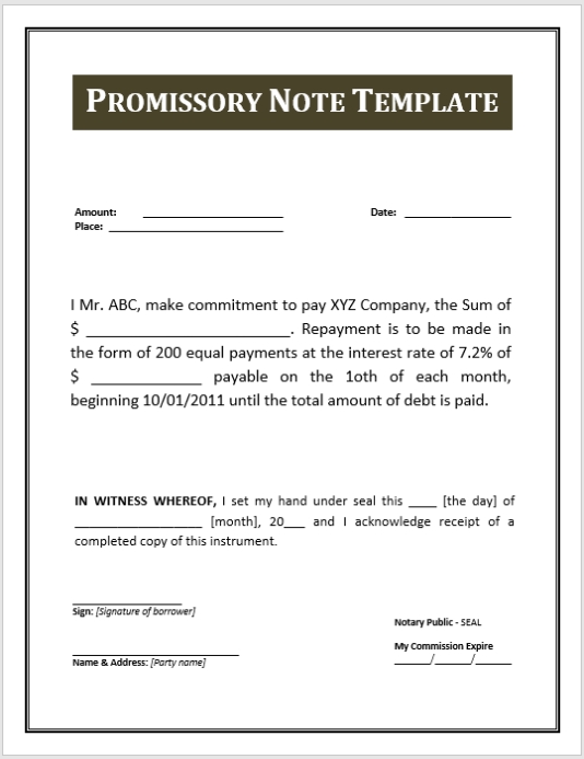 17 Free Promissory Note Templates In Ms Word Templates Pertaining To Free Promissory Note Template For Personal Loan