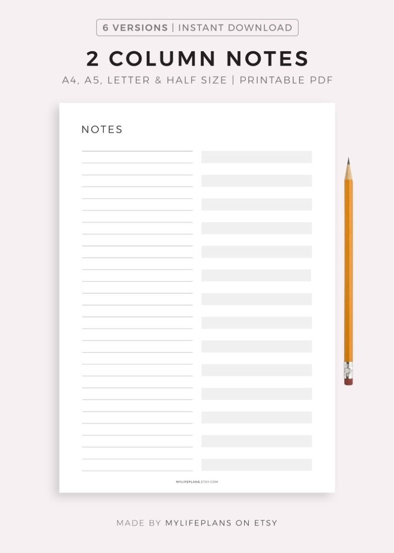 2 Column Notes Page Printable Notes Template Writing Paper - Etsy Ireland with Two Column Notes Template