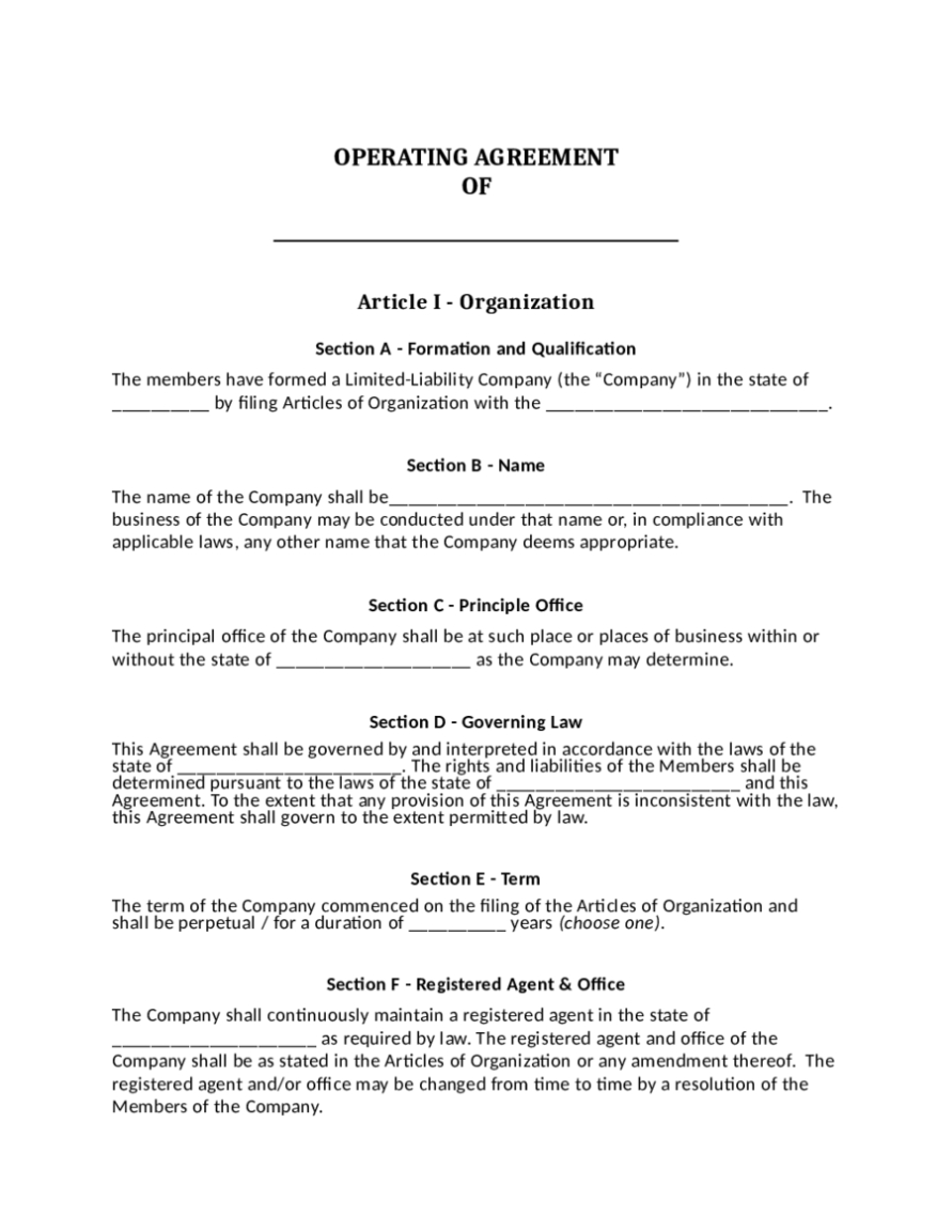 2022 Llc Operating Agreement Template – Fillable, Printable Pdf & Forms Intended For Corporation Operating Agreement Template