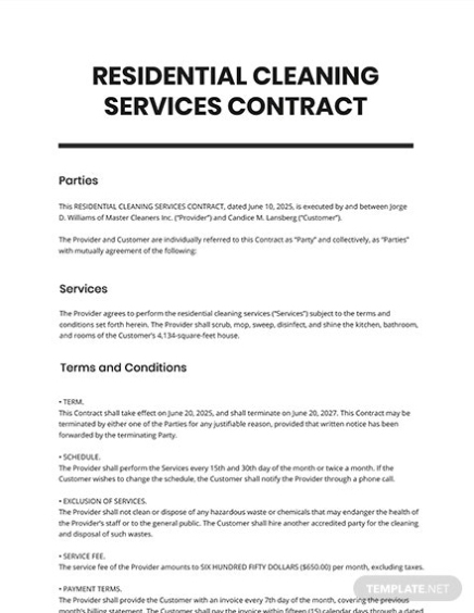 27+ Cleaning Services Contract Templates – Free Downloads | Template Intended For Cleaning Business Contract Template