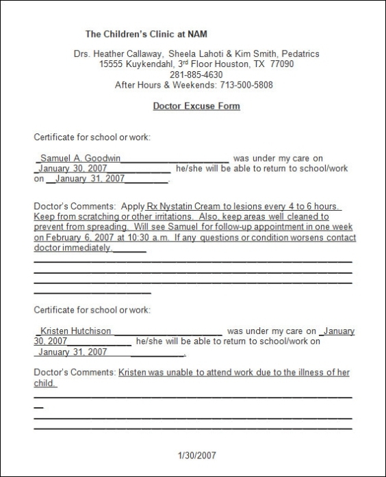 30+ Doctors Note Samples | Sample Templates Intended For Medical Sick Note Template
