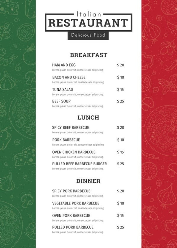 34+ Restaurant Menu Templates - Free Sample, Example Format Download throughout Breakfast Lunch Dinner Menu Template