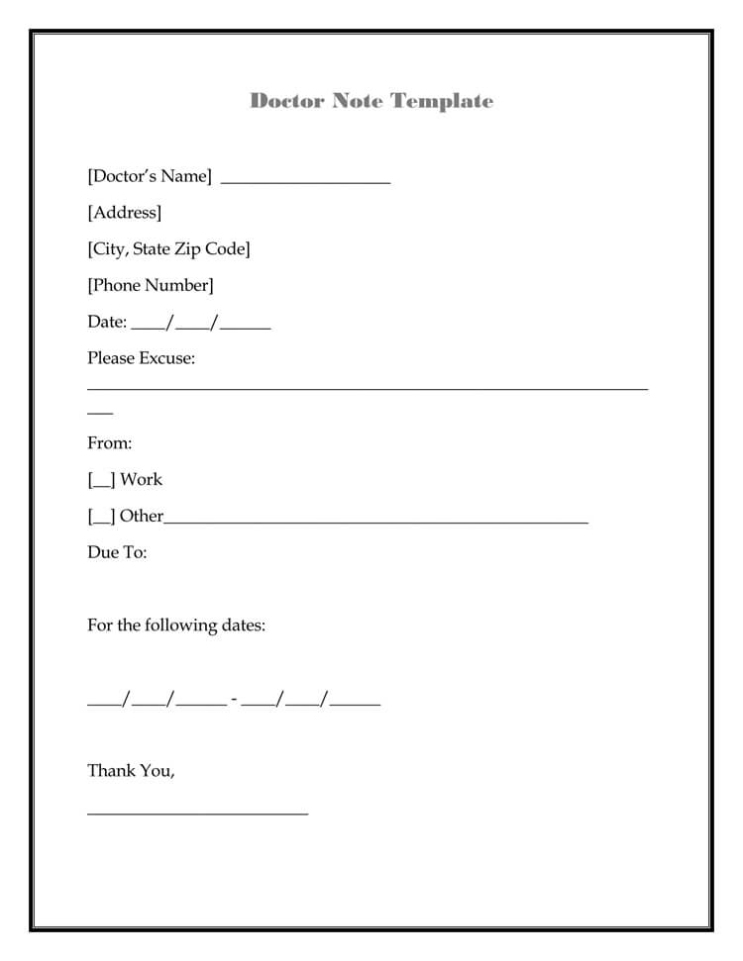 36 Free Fill In Blank Doctors Note Templates For Work School Within Hospital Note Template