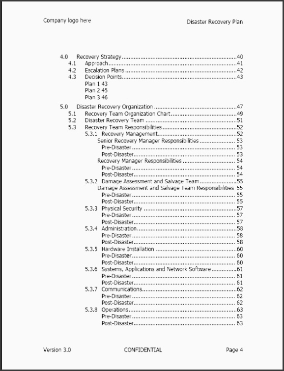 4+ Table Of Contents Template For Business Document – Sampletemplatess Intended For Disaster Recovery Service Level Agreement Template