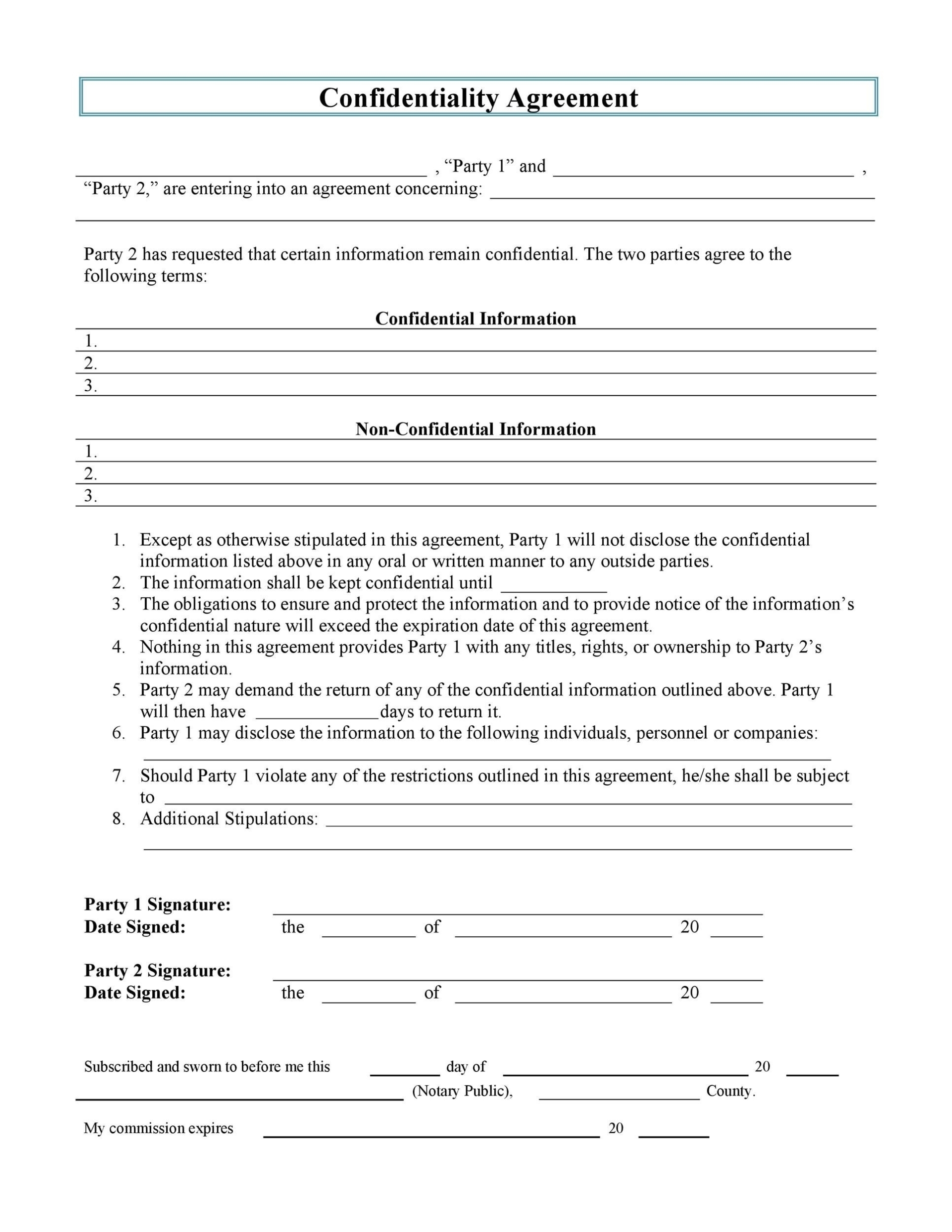 40 Non Disclosure Agreement Templates, Samples & Forms – Template Lab Throughout Information Sharing Agreement Template