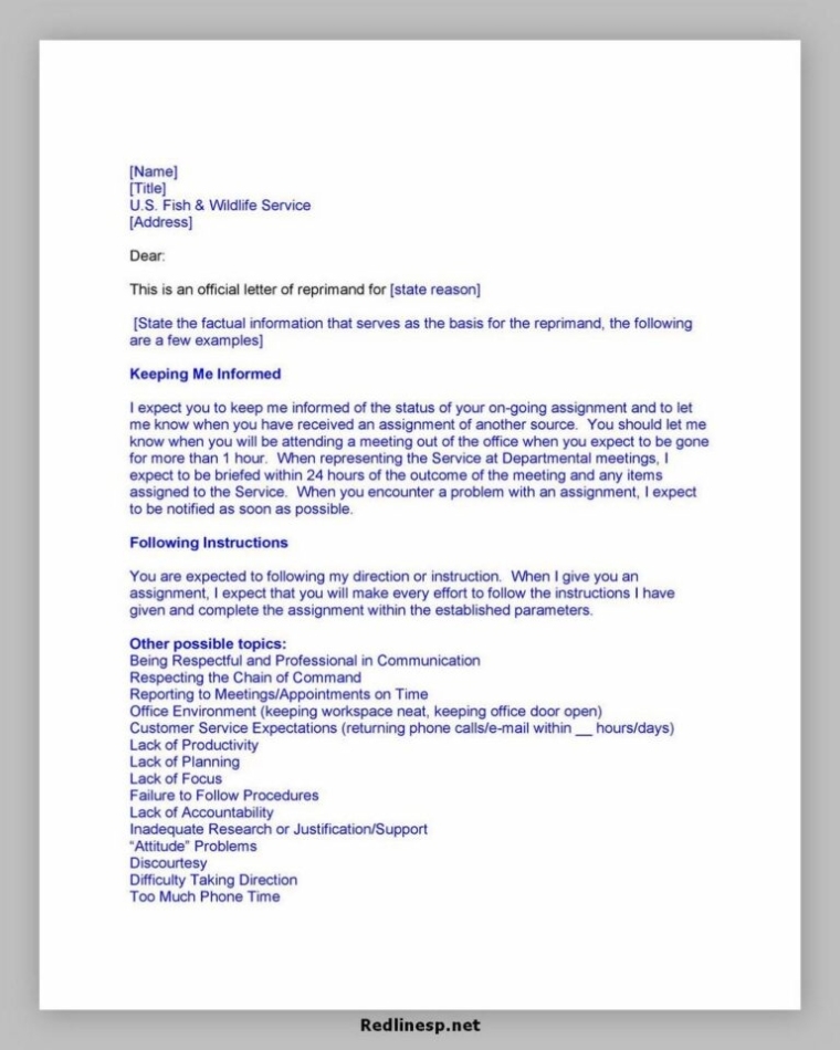 41 Best Letter Of Reprimand Template & Example – Redlinesp With Letter Of Reprimand Template
