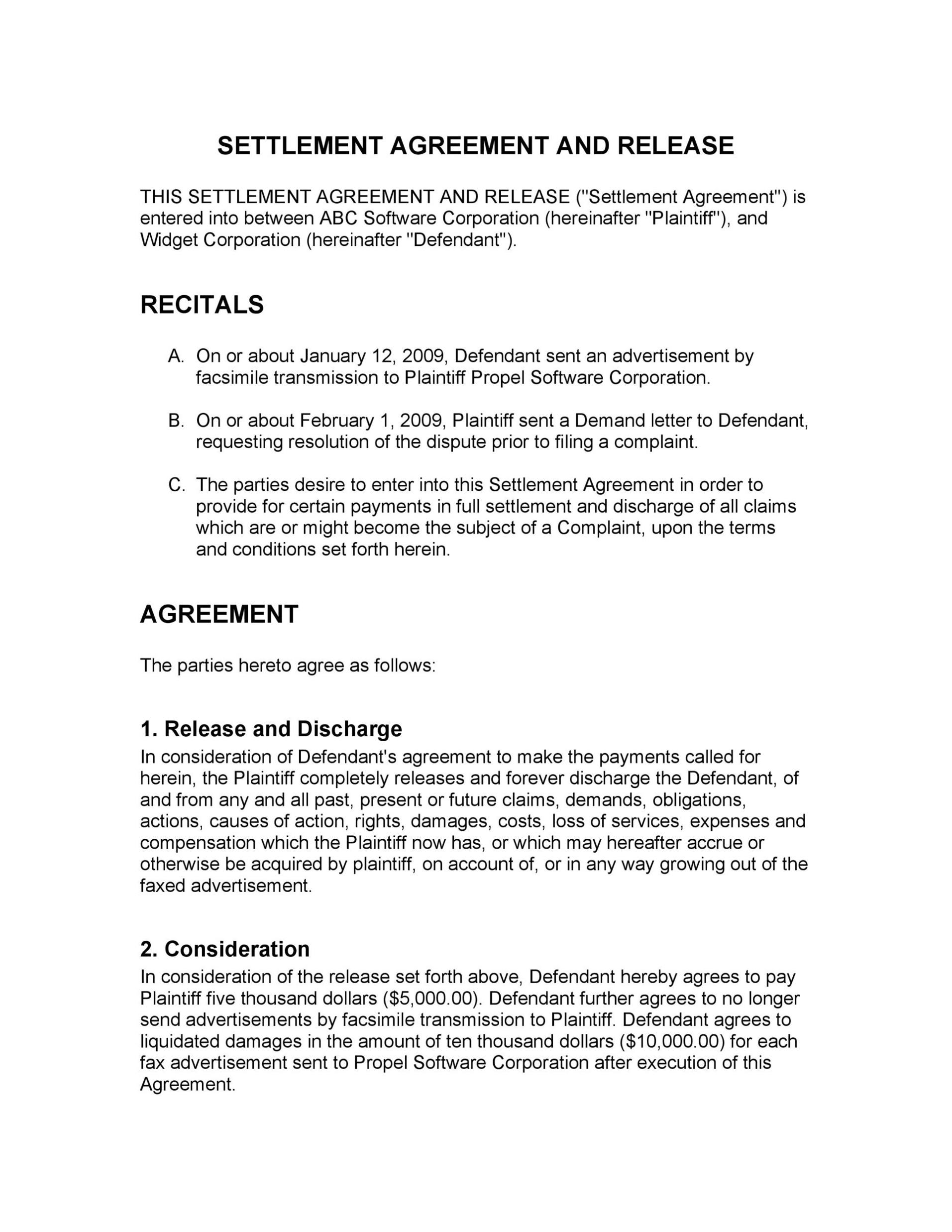 43 Free Settlement Agreement Templates [Divorce/Debt/Employment..] With Settlement Agreement And Release Of All Claims Template