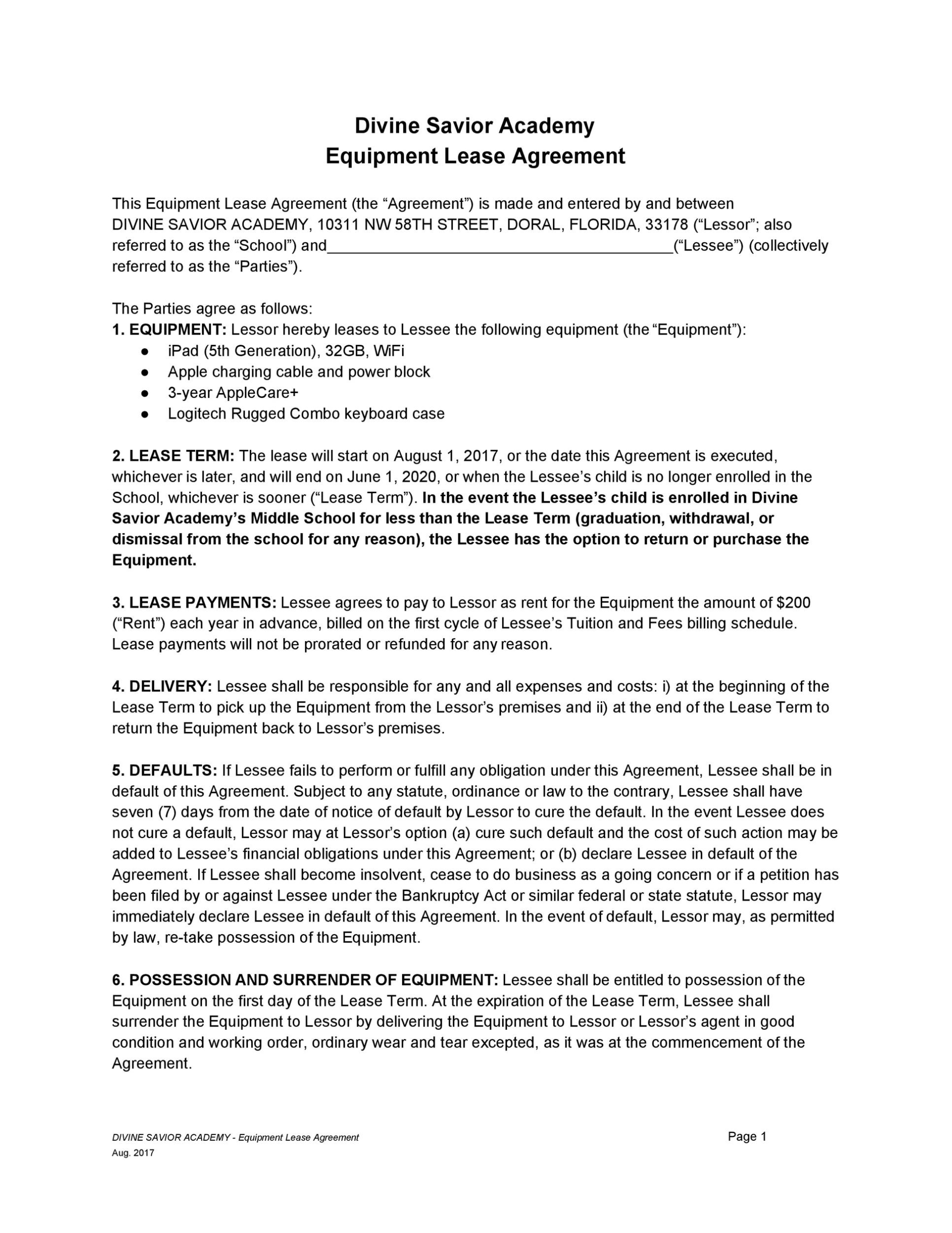 44 Simple Equipment Lease Agreement Templates ᐅ Templatelab Intended For Party Equipment Rental Agreement Template