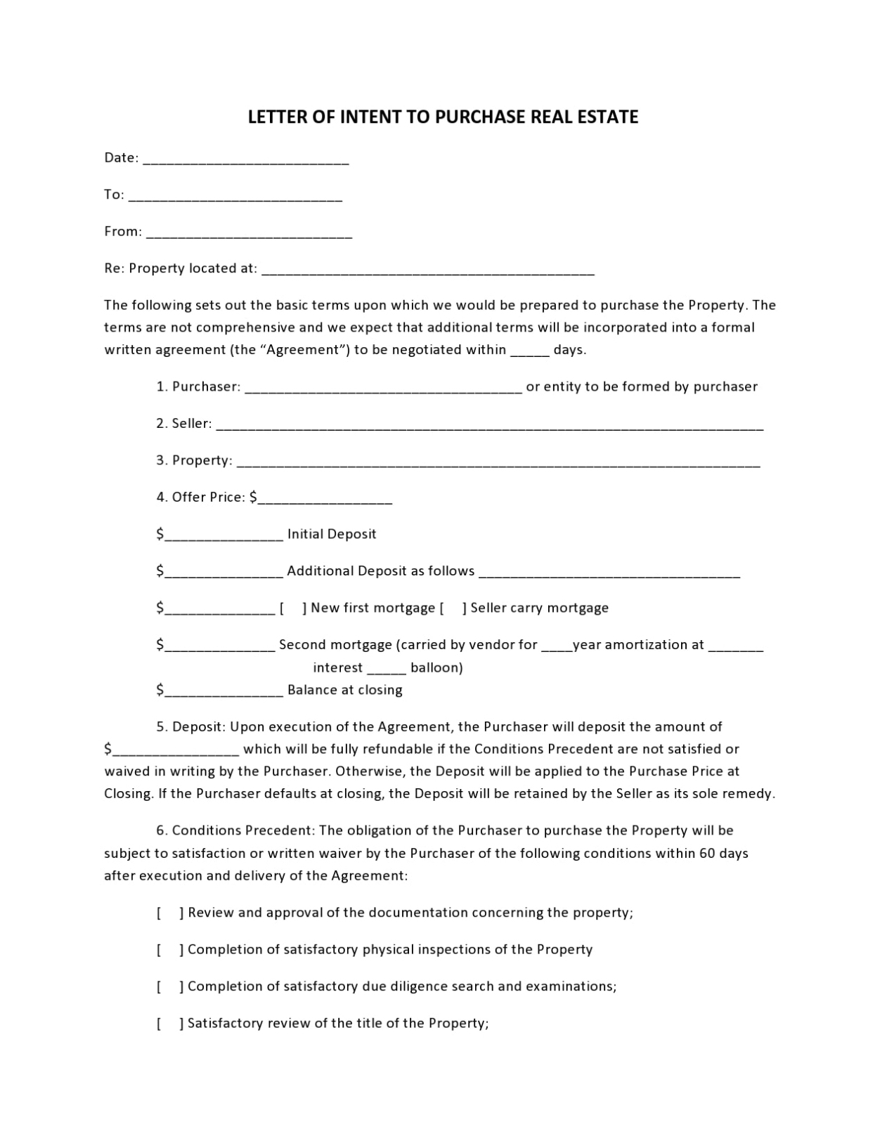 49 Free Letters Of Intent To Purchase (Real Estate/Business/Land) In Letter Of Intent For Real Estate Purchase Template
