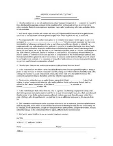 50 Artist Management Contract Templates (Ms Word) ᐅ Templatelab Throughout Artist Management Contract Templates
