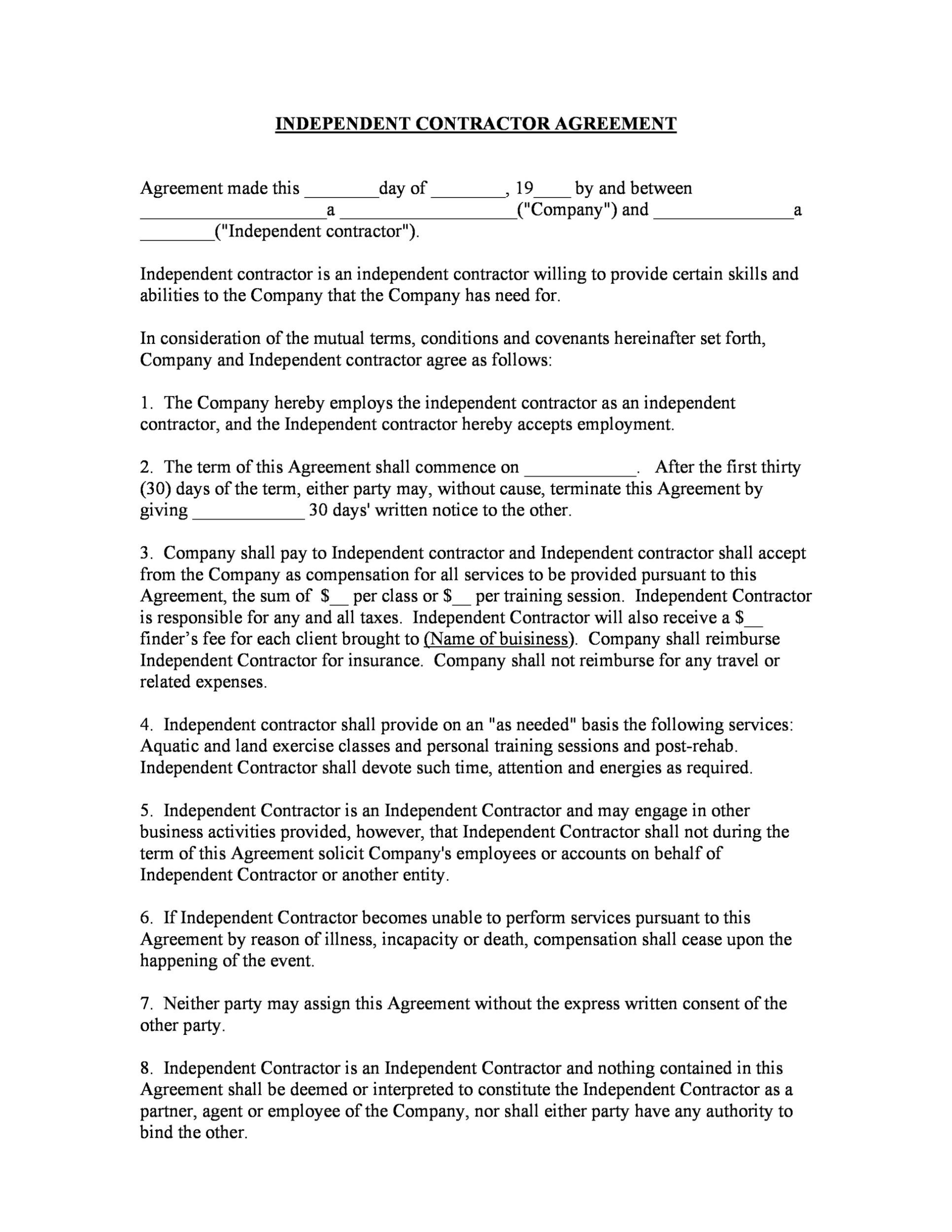 50+ Free Independent Contractor Agreement Forms & Templates Pertaining To Training Agreement Between Employer And Employee Template
