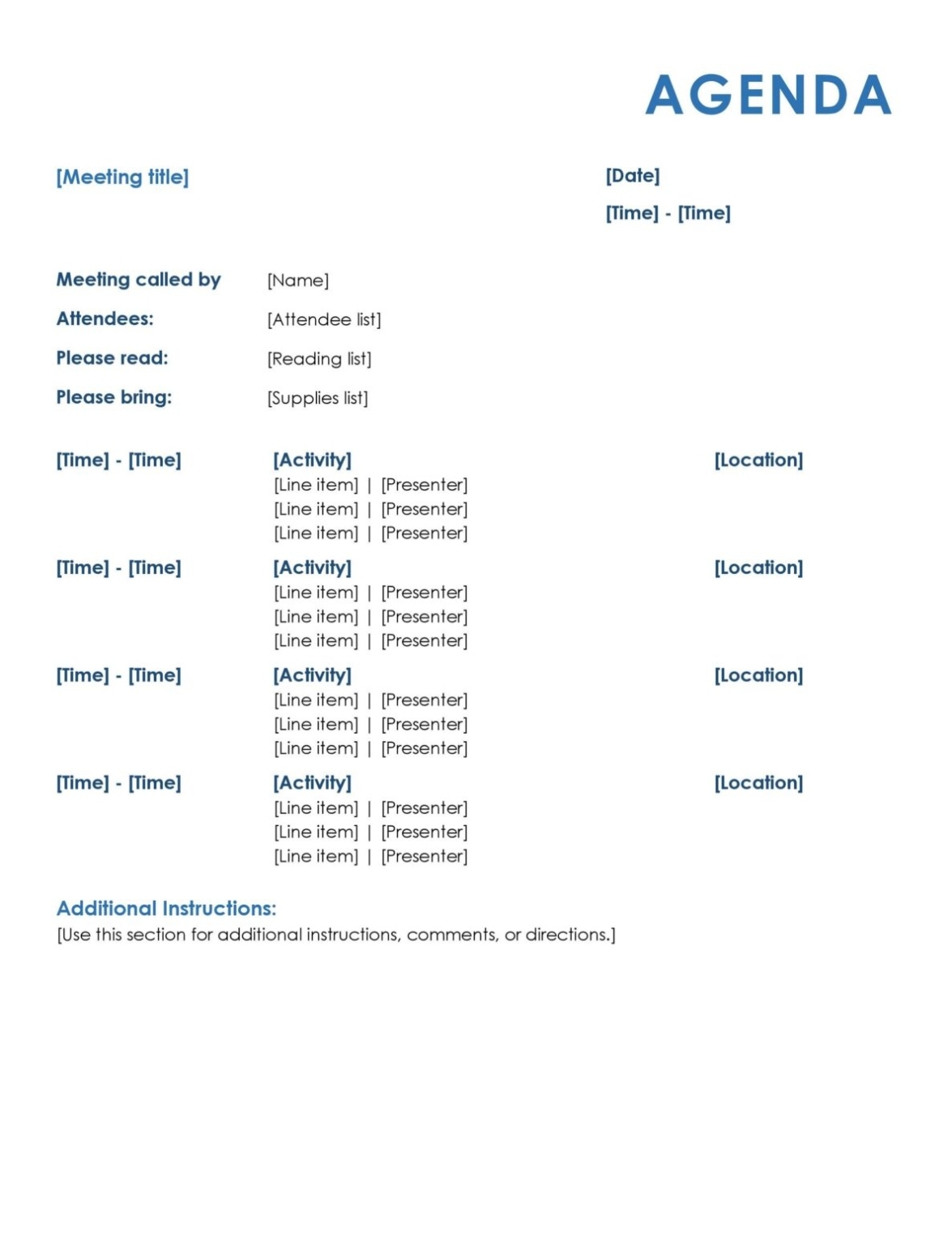 51+ Free Meeting Agenda Templates – Word Excel Pdf Formats With Agendas For Meetings Templates Free