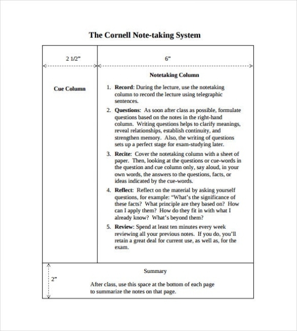 6+ Cornell Note Templates – Free Sample, Example, Format Download Pertaining To Note Taking Template Pdf