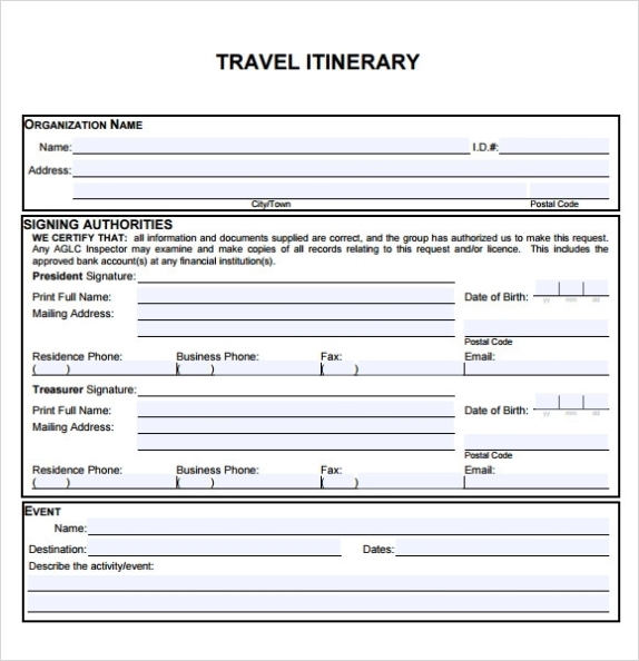 6 Sample Travel Itinerary Templates To Download | Sample Templates Inside Sample Business Travel Itinerary Template