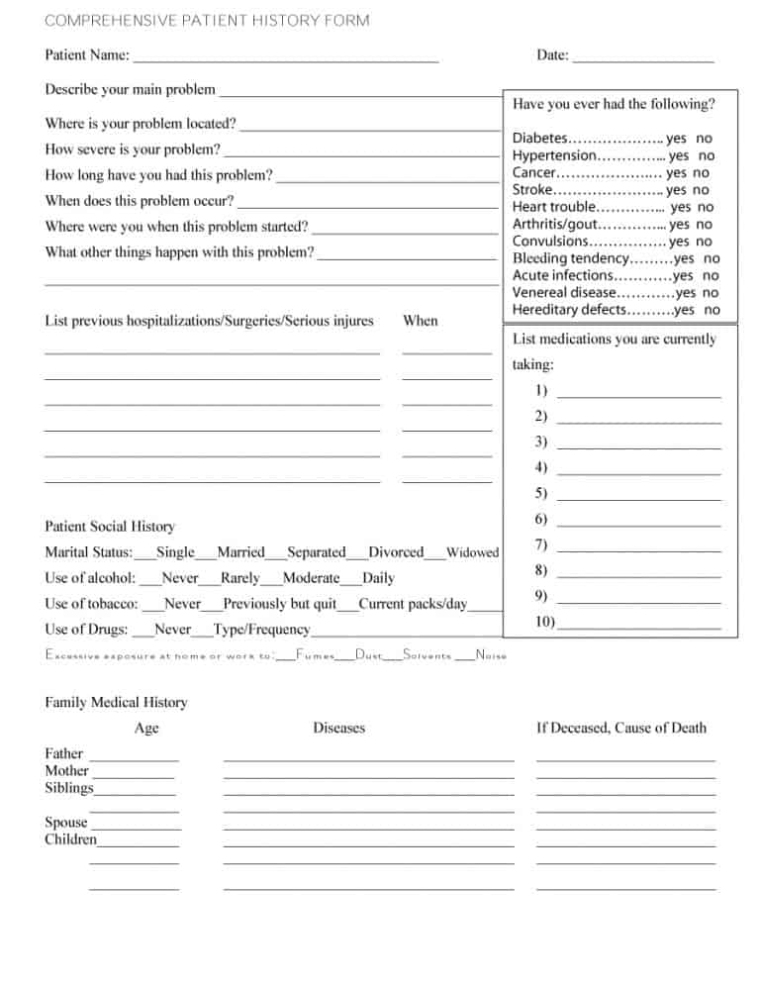 67 Medical History Forms Word Pdf Printable Templates For History Of Present Illness Template