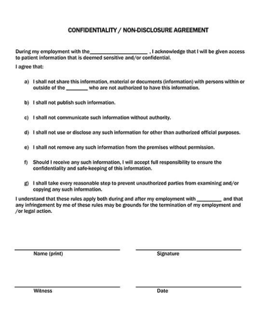 7 Free Medical/Patient Confidentiality Agreement Templates Regarding Therapy Confidentiality Agreement Template