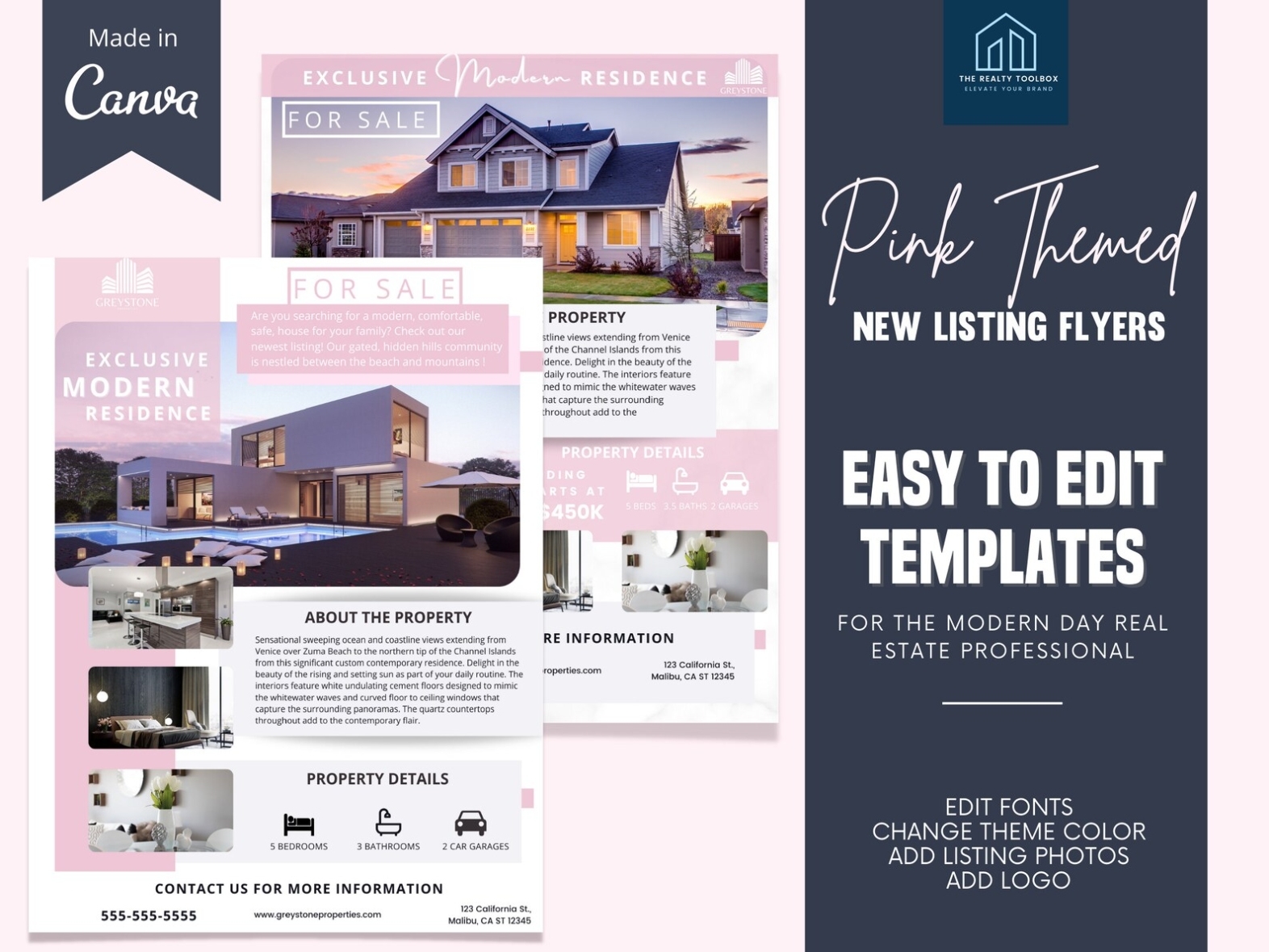 8.5 X 11 Pink Themed Real Estate New Listing Flyer Templates | Etsy With Regard To 8.5 X 11 Flyer Template