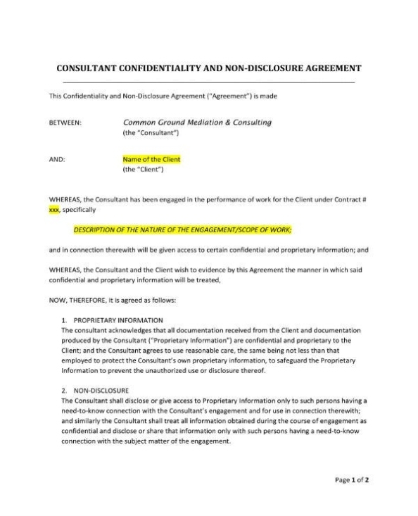 9+ Confidentiality Agreement Templates For Consultants – Pdf, Word Intended For Standard Confidentiality Agreement Template