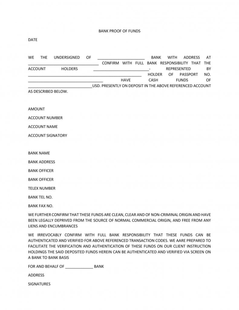 9+ Proof Of Funds Letter Template Download [Word, Pdf] With Regard To Proof Of Funds Letter Template