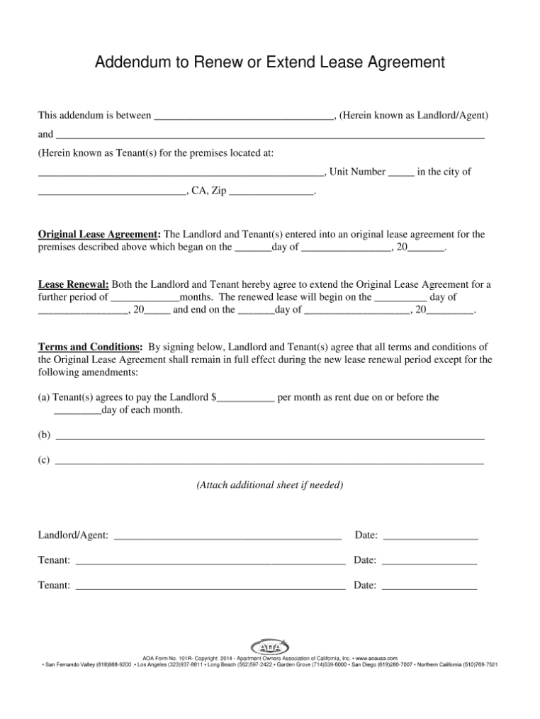 Addendum To Renew Or Extend Lease Agreement - Fill Online, Printable intended for Addendum To Tenancy Agreement Template