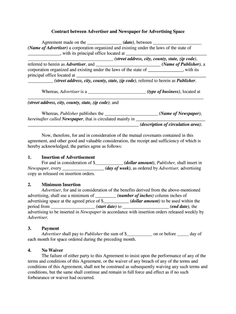 Advertising Contract Pdf - Fill Online, Printable, Fillable, Blank With Free Internet Advertising Contract Template