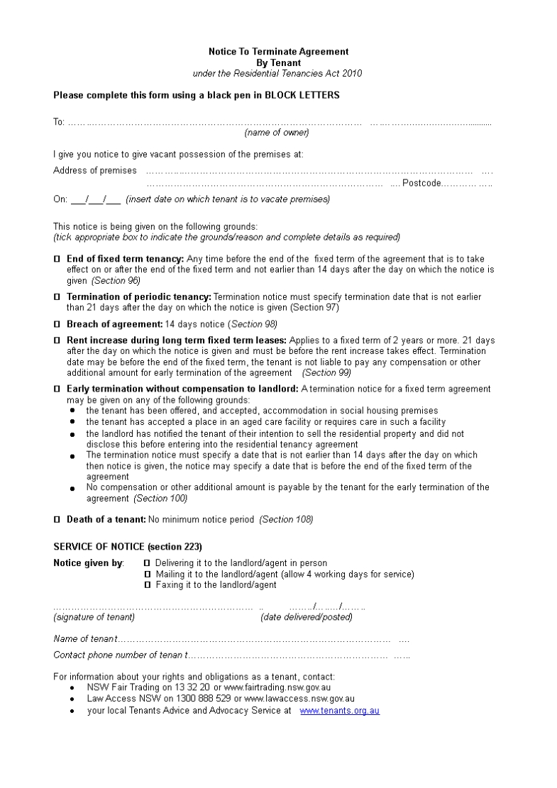 Agreement Termination Notice Letter Templates At With Advocacy Letter Template
