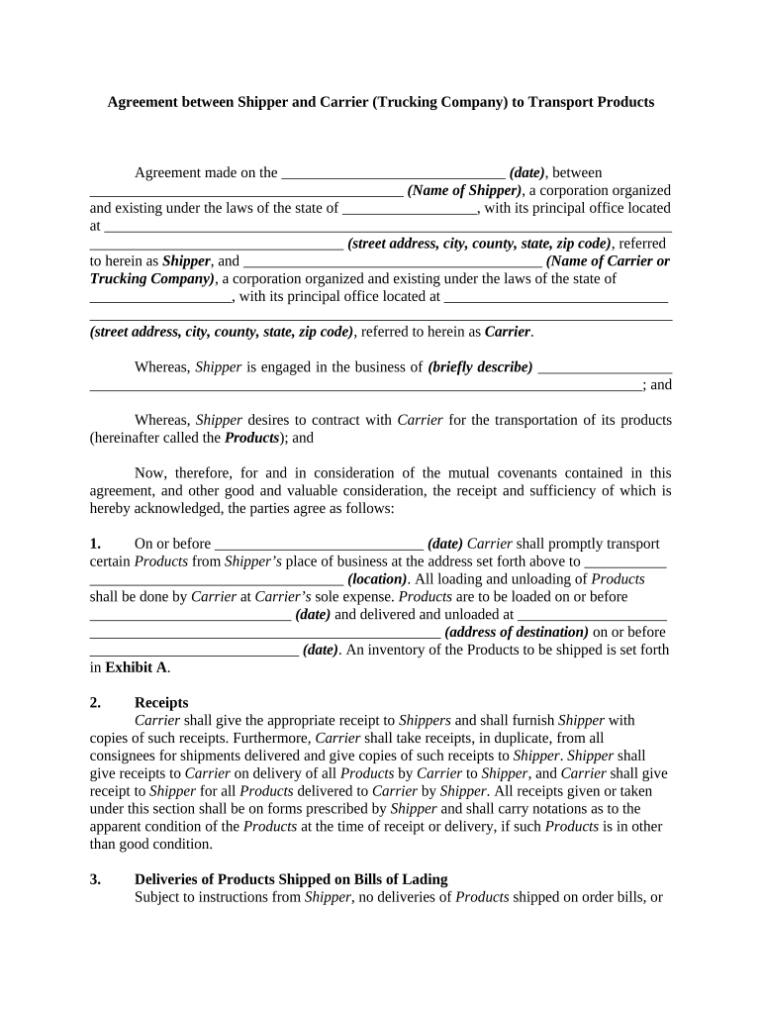 Agreement Trucking Doc Template | Pdffiller Within Risk Sharing Agreement Template