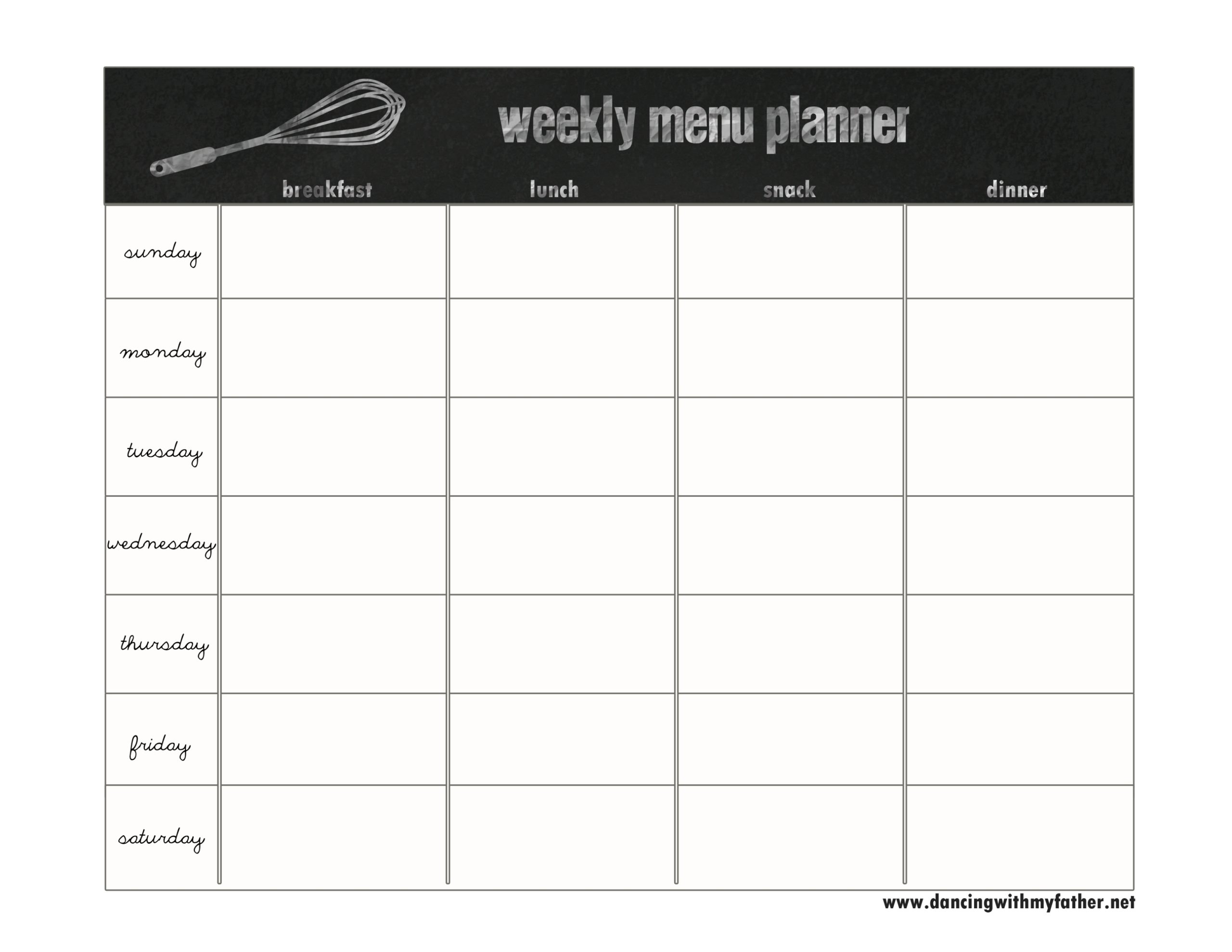 All Things New {Printable Menu Planner} | Dancing With My Father With Regard To Weekly Menu Planner Template Word