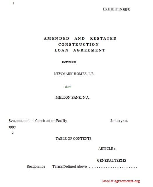 Amended & Restated Construction Loan Agreement Pdf| Agreements For Construction Loan Agreement Template