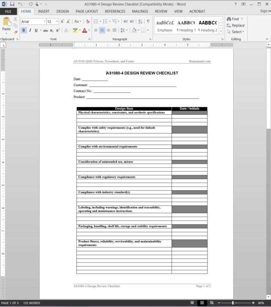 As9100 Design Review Checklist Template Throughout Business Process Audit Template