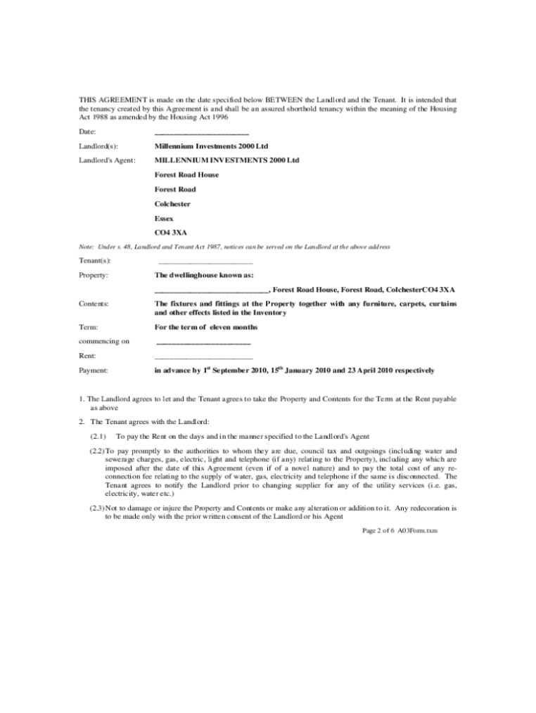 Assured Shorthold Tenancy Agreement - Mulberry Property Limited In Assured Shorthold Tenancy Agreement Template