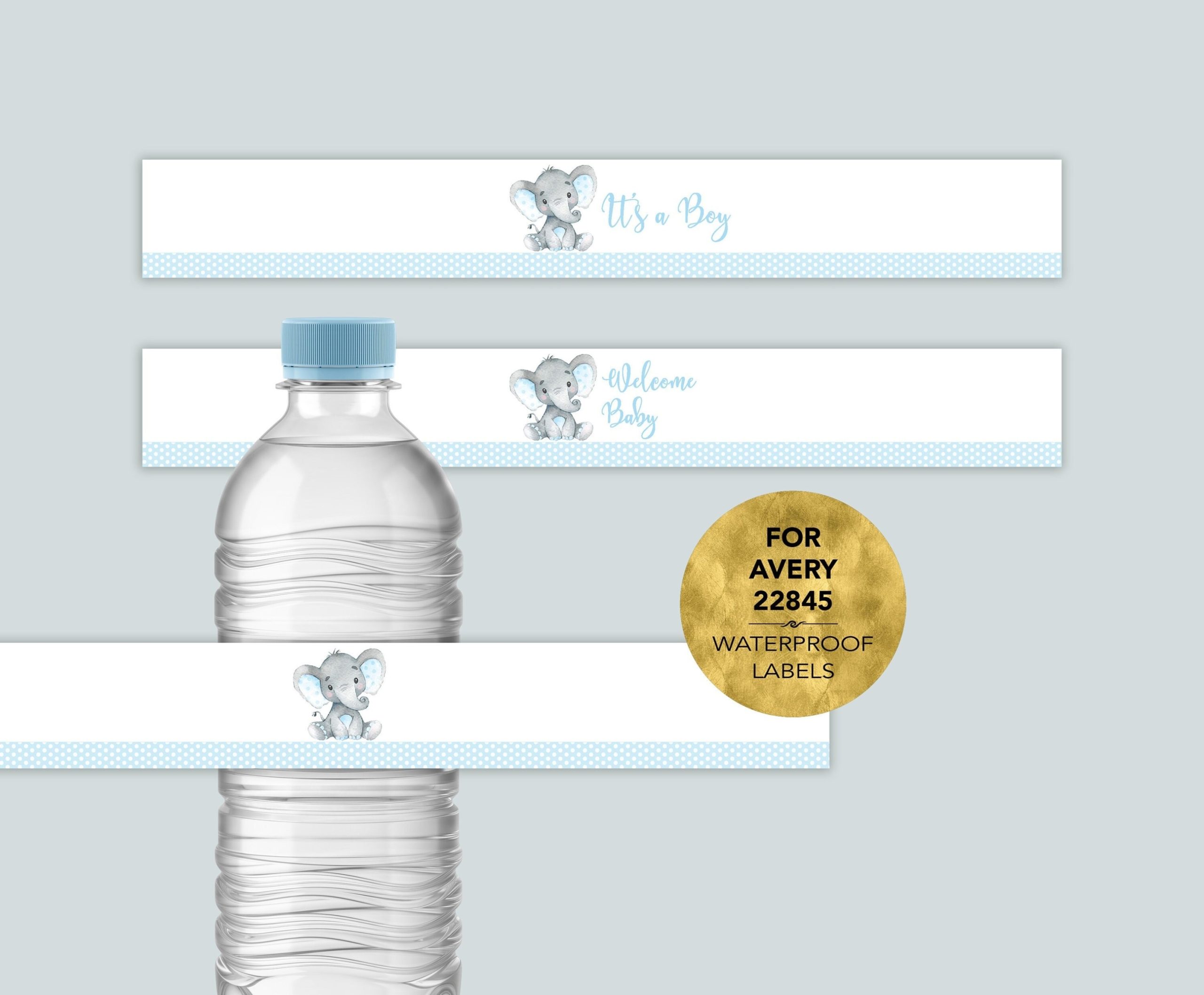 Avery® 22845 Blue Elephant Baby Shower Water Bottle Labels | Etsy Throughout Baby Shower Water Bottle Labels Template
