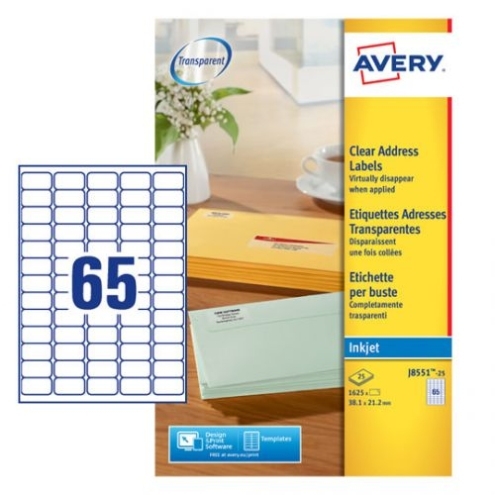 Avery Clear Mini Inkjet Labels 65 Per Sheet 38.1X21.2Mm 1625 Labels With Label Template 65 Per Sheet