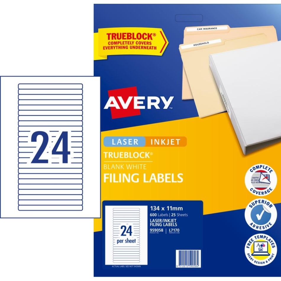 Avery White Lever Arch Filing Labels - 134 X 11Mm - 600 Labels (L7170 For Labels For Lever Arch Files Templates