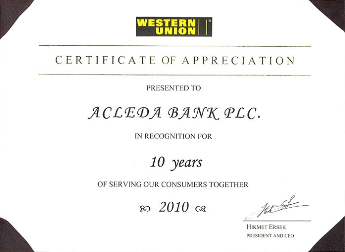 Award And Certificates From Western Union For Trade Union Recognition Agreement Template