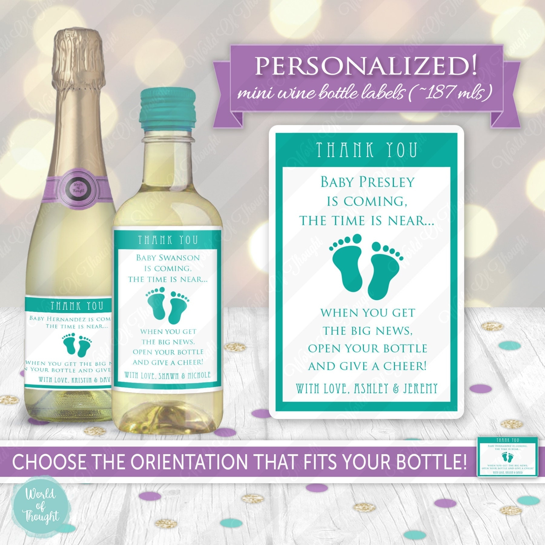 Baby Shower Party Favor Mini Wine Bottle Label Custom | Etsy Regarding Baby Shower Label Template For Favors