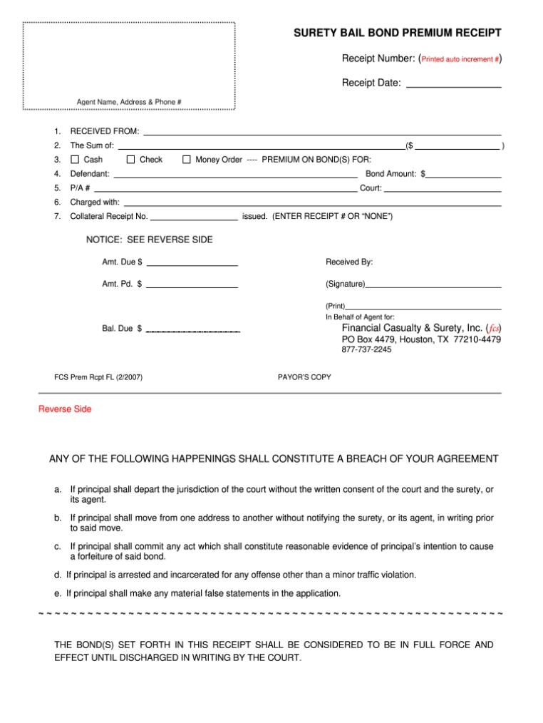 Bail Bond Receipt - Fill Out And Sign Printable Pdf Template | Signnow Within Collateral Warranty Agreement Template