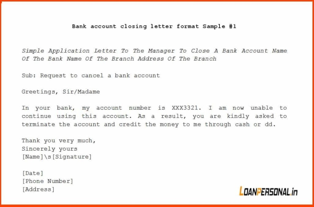Bank Account Closing Letter Sample Format : All Banks – Loanpersonal.in Pertaining To Account Closure Letter Template